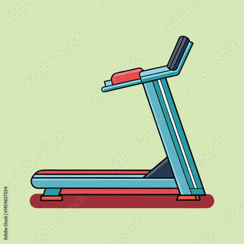 Side view illustration of a treadmill digital runner with blue and red accents vector design