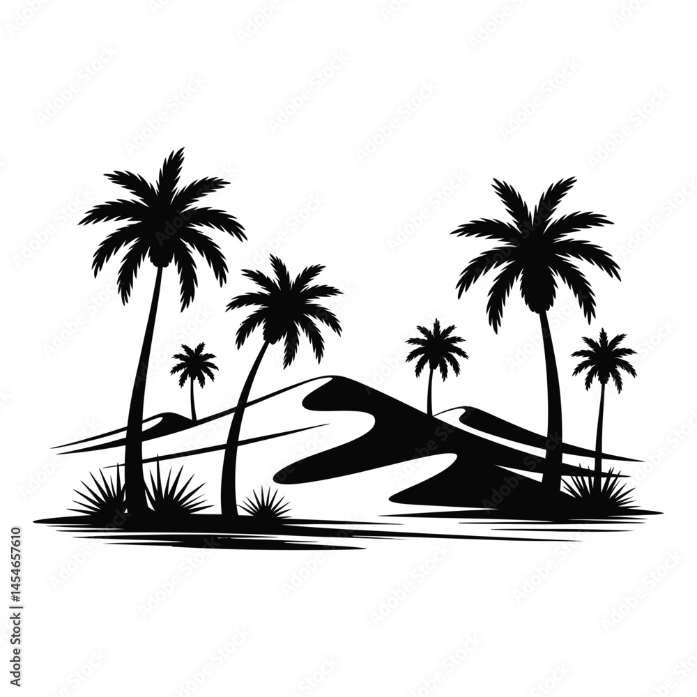 Fototapeta premium Palm Tree Landscape Vector Silhouette Tropical Scene