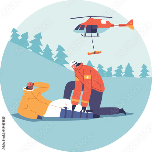 Lifesaver evacuating injured skier vector illustration