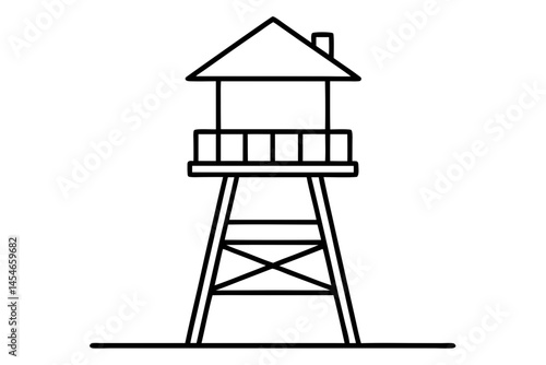 Minimal Line Art of Lifeguard Tower – Coastal Beach Safety Illustration

