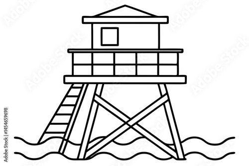 Minimal Line Art of Lifeguard Tower – Coastal Beach Safety Illustration

