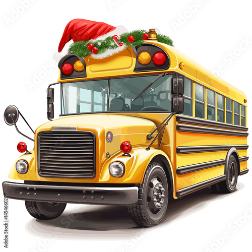 Christmas-themed school bus with festive decorations
