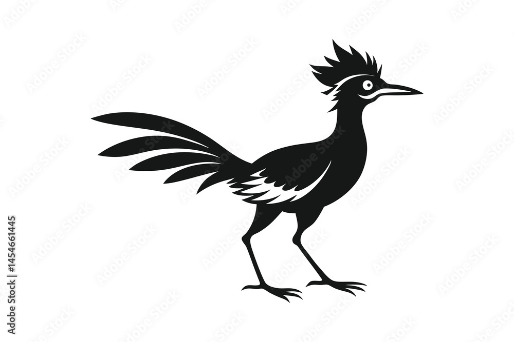 Fototapeta premium Stylized black roadrunner walking silhouette isolated on white background