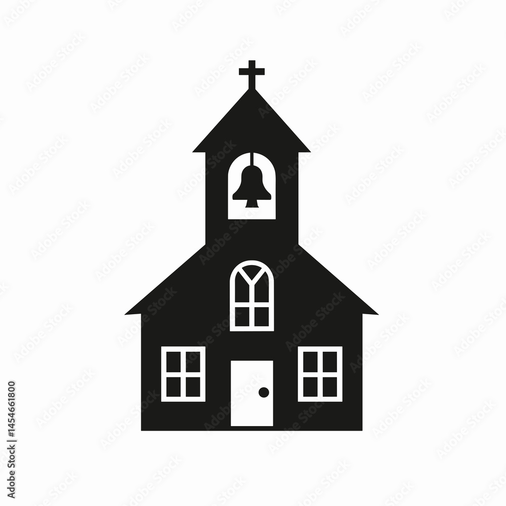 Black silhouette of a church building on a white background Black silhouette of a church building on a white background