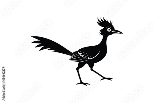 Road runner bird silhouette vector illustration on white background