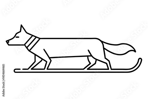 Minimalist Black Line Art of Dog Sled – Sleek Vector Illustration for Winter and Arctic Themes

