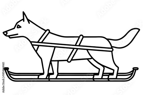 Minimalist Black Line Art of Dog Sled – Sleek Vector Illustration for Winter and Arctic Themes

