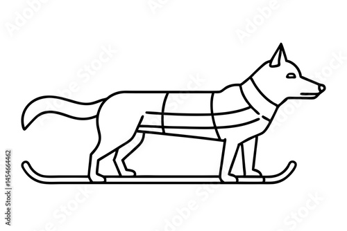 Minimalist Black Line Art of Dog Sled – Sleek Vector Illustration for Winter and Arctic Themes

