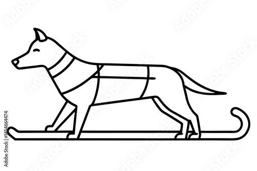 Minimalist Black Line Art of Dog Sled – Sleek Vector Illustration for Winter and Arctic Themes

