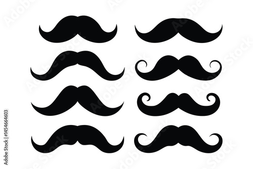 set of 6 mustaches silhouette vector illustration on white background