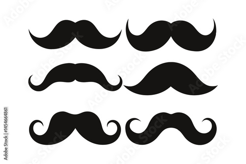 set of 6 mustaches silhouette vector illustration on white background