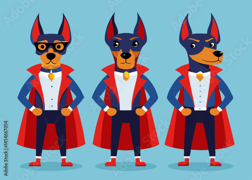 Three Doberman Pinschers Dressed as Superheroes in Red Capes