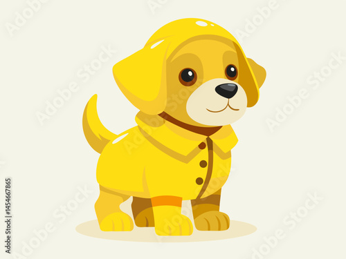 Adorable Yellow Puppy Wearing a Matching Raincoat