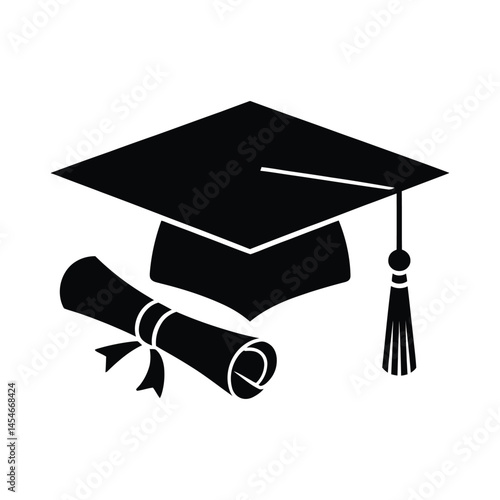 Graduation Cap and Diploma Vector Icon Education Silhouette