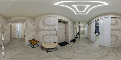 Obraz na płótnie 360 hdri panorama in corridor in interior of entrance hall of modern apartments in equrectangular projection w salonie