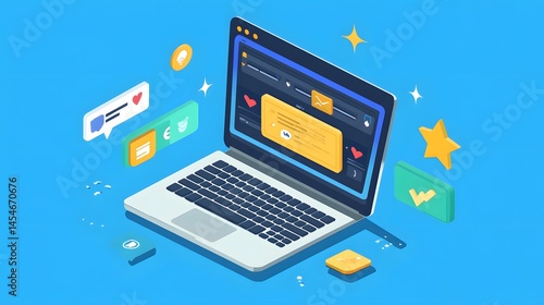 Social Media Interaction and Messaging Isometric Illustration