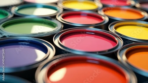 Chromatic Cascade: A Visually Striking Array of Vibrant Paint Cans Composition