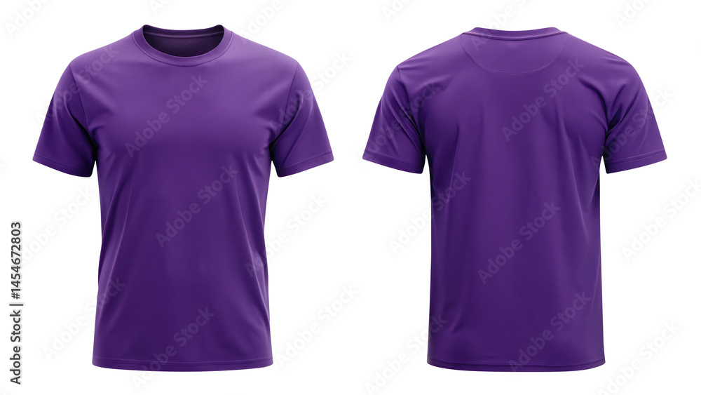 purple t shirt round neck template from two sides isolated on transparent white background, clipping path, pen tool purple t shirt round neck template from two sides isolated on transparent white background, clipping path, pen tool