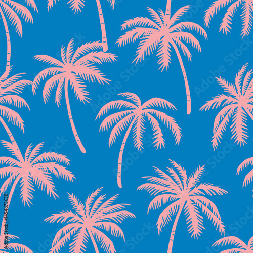 Tropical pattern with freehand drawn palm trees. Hawaiian summer background. Coconut tree print for fabric, textiles, packaging, cover, poster, banner, wallpaper, interior decor. Vector illustration.