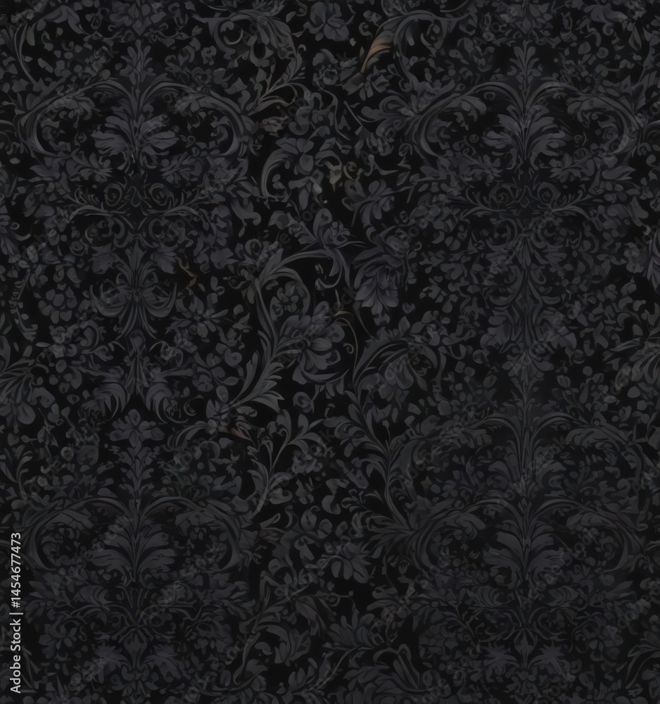 Intricate black damask, seamless floral vines , scroll, gothic style Intricate black damask, seamless floral vines , scroll, gothic style