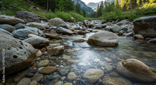 Clear stream through rocky riverbed