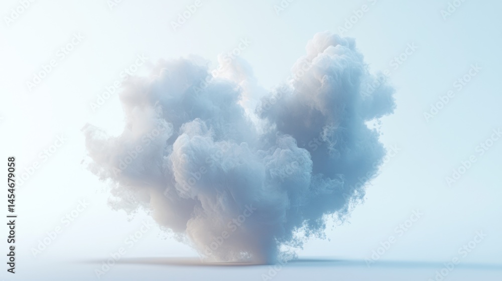 Fototapeta premium Heart-shaped cloud, photorealistic texture, white background
