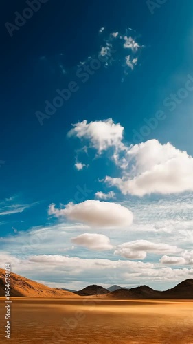 Stunning Desert Landscape with Blue Sky and Clouds Over Majestic Mountains