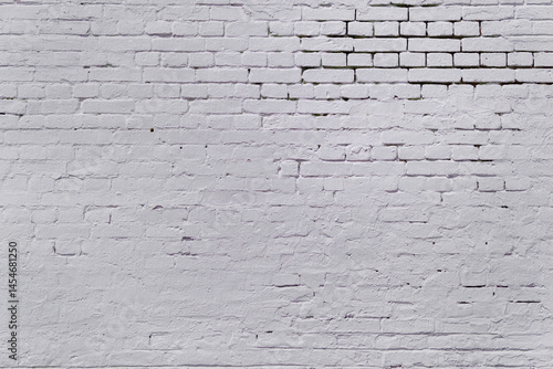 A brick wall covered with a thick layer of white paint. The wall is very simple and without decorations.