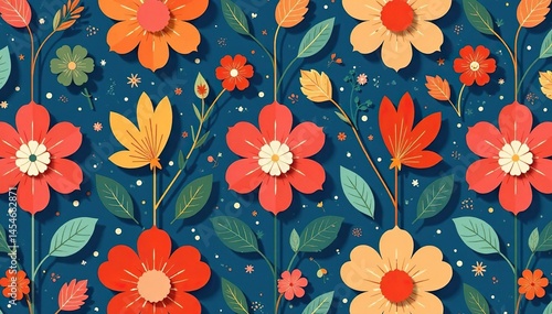 Simple repeating motif of stylized floral shapes , trendy, floral, black