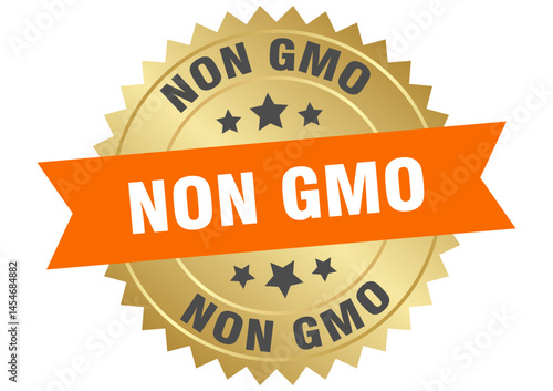 non gmo. non gmo round orange and gold label isolated on transparent background