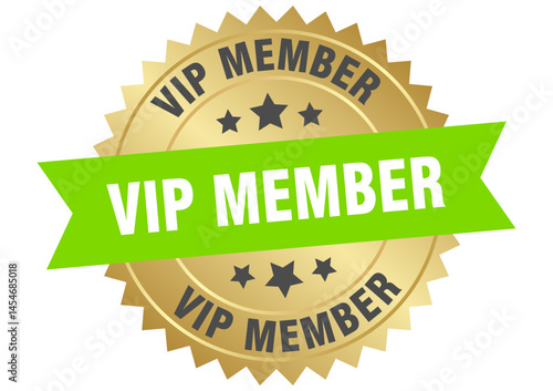 vip member. vip member round green and gold label isolated on transparent background