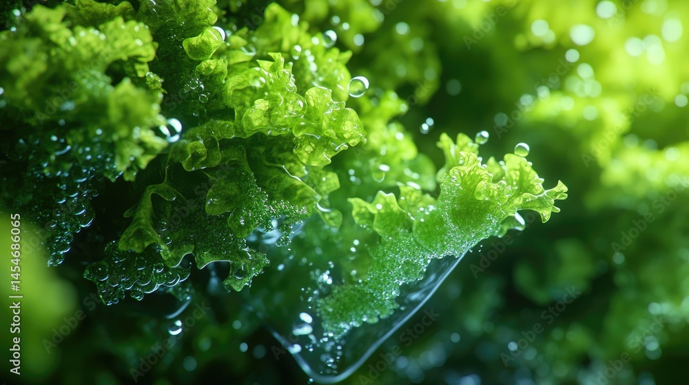 A vibrant, microscopic close-up of green microorganisms, A vibrant, microscopic close-up of green microorganisms,