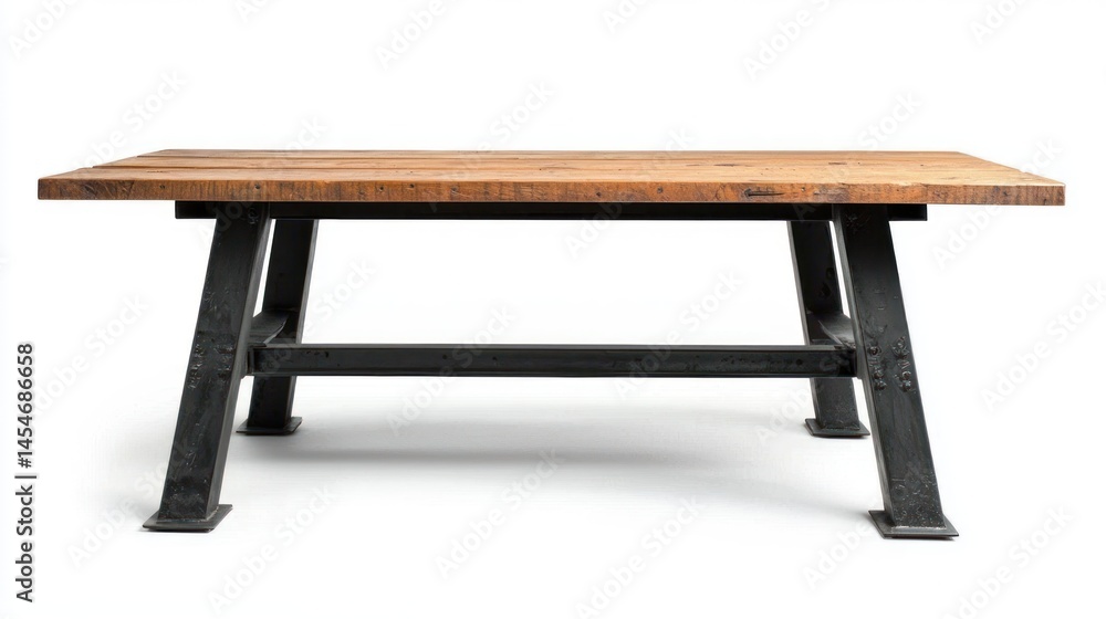 Industrial steel and wood table, sharp shadows, isolated on white Industrial steel and wood table, sharp shadows, isolated on white