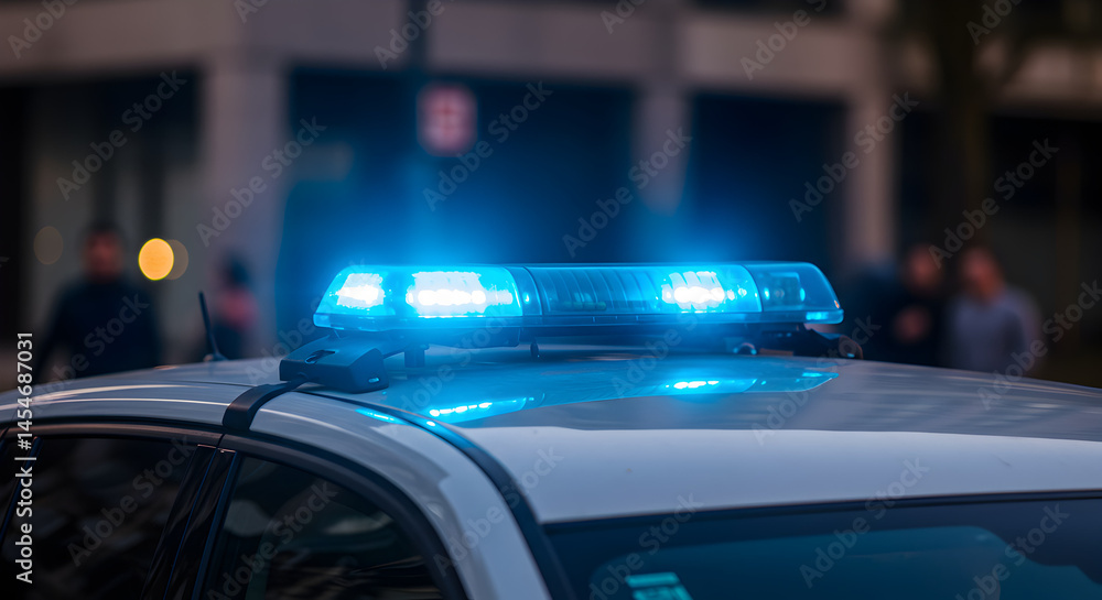 Pulsating Blue Emergency Lights Flashing Rhythmically At Vehicle Roof With Blurred Urban Backdrop Enhancing Visual Intensity Pulsating Blue Emergency Lights Flashing Rhythmically At Vehicle Roof With Blurred Urban Backdrop Enhancing Visual Intensity