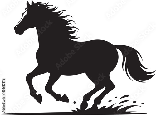 Black Horse Silhouette Running In Water Simple Vector Design Style