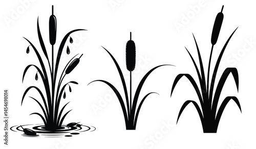 Cattail Vector Icon Set Reed Plant Silhouettes