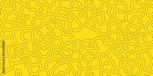 Monochrome reaction diffusion seamless pattern. Abstract background. Organic line art endless wallpaper. Black and yellow colors. Turing generative design. vector illustration