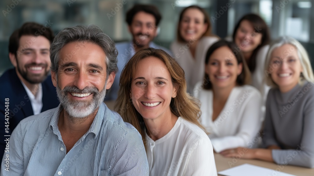 A group of happy professionals smiles together in a bright corporate office, celebrating a successful business meeting. The atmosphere reflects teamwork and achievement A group of happy professionals smiles together in a bright corporate office, celebrating a successful business meeting. The atmosphere reflects teamwork and achievement