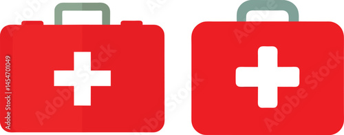 Two Red First Aid Kits Box For Medical Emergency Help Vector Illustration Concept