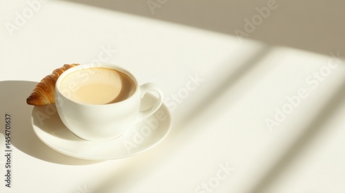 Sipping coffee with croissant bright kitchen food photography minimalist design morning serenity