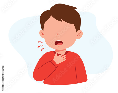 Cute Boy Coughing – Flat Design Illustration.