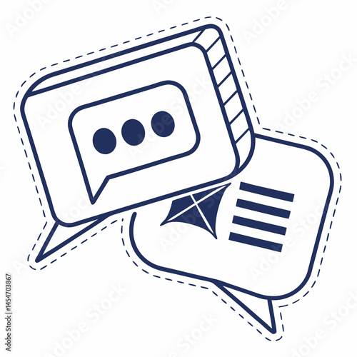 Vector Icon of Overlapping Chat Bubbles with Message and Notification Symbols Representing Communication and Interaction and Copy Space