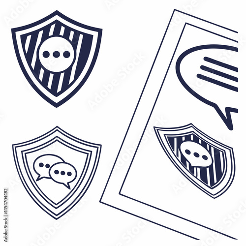 Vector Design of Shield Icons with Chat Bubbles Representing Secure Messaging and Copy Space