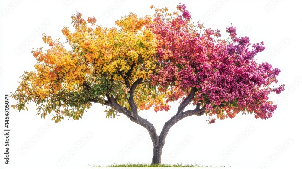 Obraz premium Vibrant Autumn Tree with Colorful Leaves and Blossoms