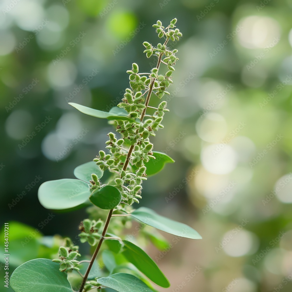 Obraz premium Green plant with delicate flowers in sunlight