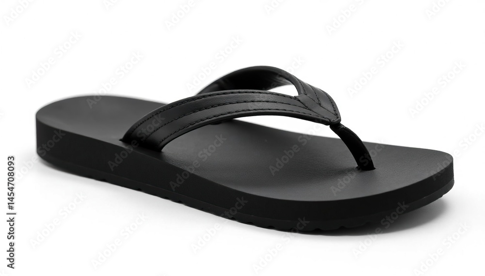 Single black flip-flop isolated on white background , minimal, isolated Single black flip-flop isolated on white background , minimal, isolated