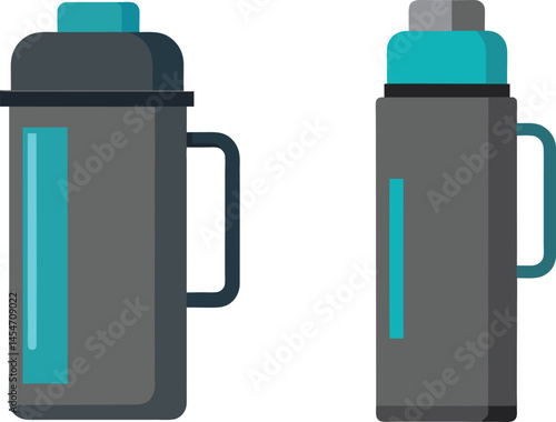 Thermal Bottles Gray and Teal Vector Art Illustration Design