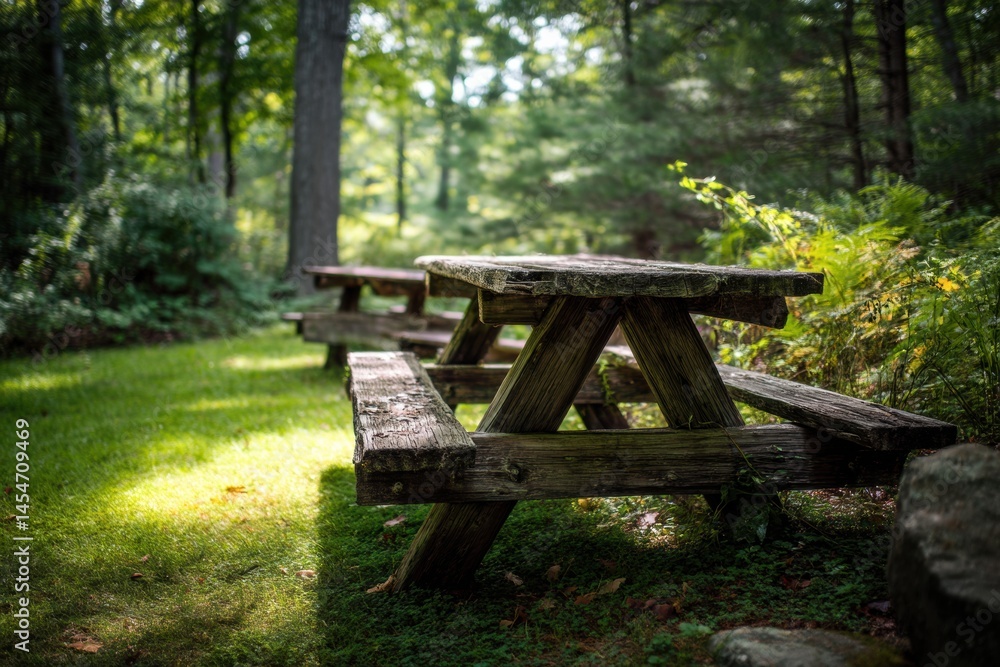 Relaxing in a Forest Glade With a Rustic Wooden Bench and Picnic Setup Among the Trees During a Peaceful Afternoon Generative AI Relaxing in a Forest Glade With a Rustic Wooden Bench and Picnic Setup Among the Trees During a Peaceful Afternoon Generative AI