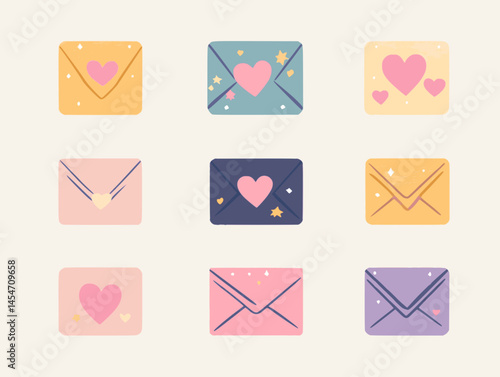 Cute Envelope Icons with Hearts – Love Letter Clipart