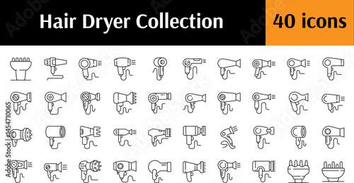 Pack of Line Icons of Hair Dryer. Minimalistic Linear Pictogram for Web and Graphic Design, Apps, Banners, Social Network and Cards
